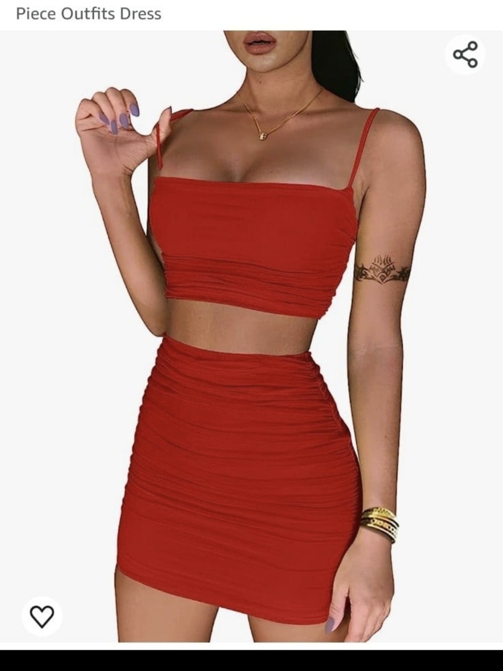Red Ruched Two-Piece Mini Skirt Set